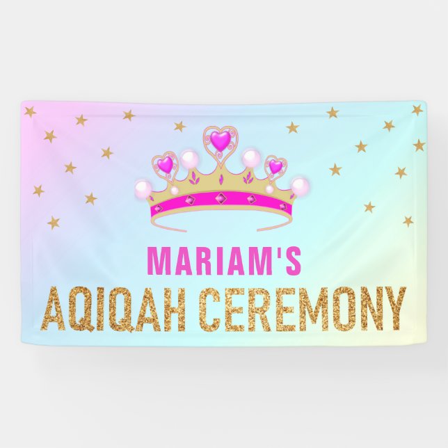 Banderoles Mignonne petite princesse rose Aqiqah (Horizontal)