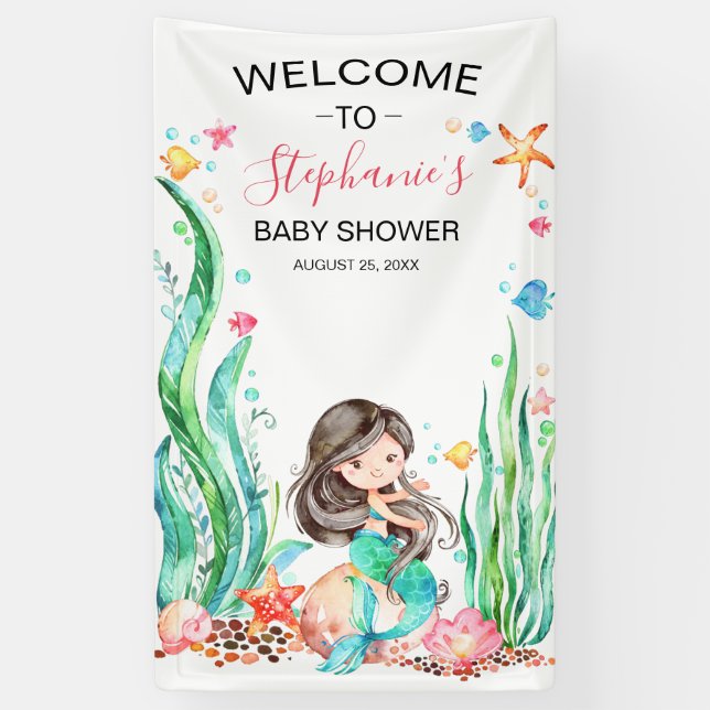 Banderoles Mignonne sirène d'aquarelle sous le Baby shower ma (Vertical)