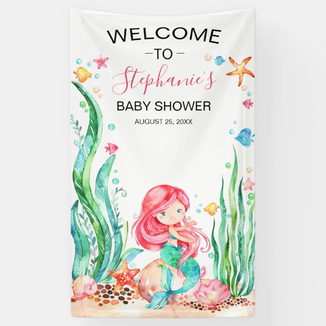 Banderoles Mignonne sirène d'aquarelle sous le Baby shower ma (Vertical)