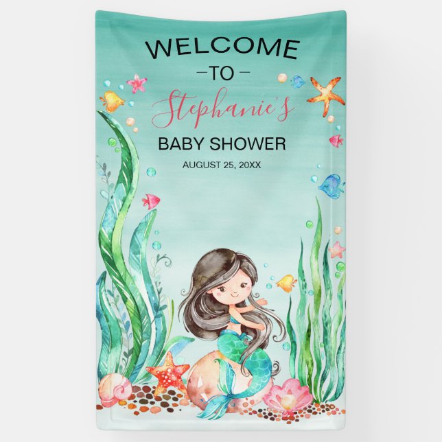 Banderoles Mignonne sirène d'aquarelle sous le Baby shower ma (Vertical)