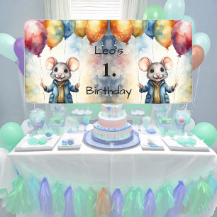 Banderoles Mignonne souris avec ballons colorés, personnalisa