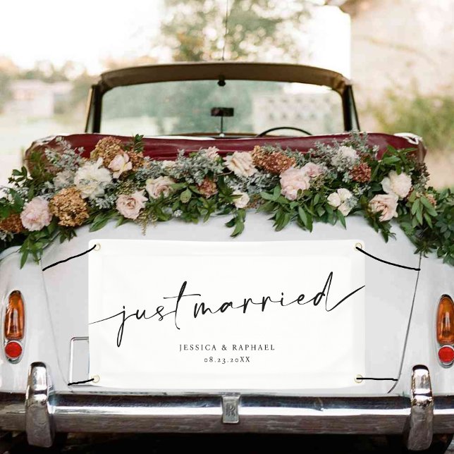 Banderoles Minimal moderne Marié juste M. et Mme Mariage Car (Créateur téléchargé)