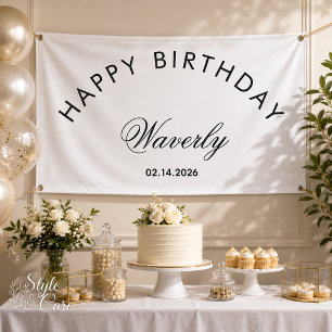 Banderoles Minimaliste Joyeux Anniversaire Classique Blanc