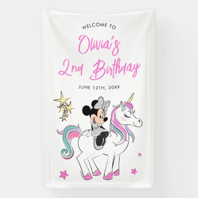Banderoles Minnie Mouse | Rainbow Unicorn Girls Birthday (Verticale)