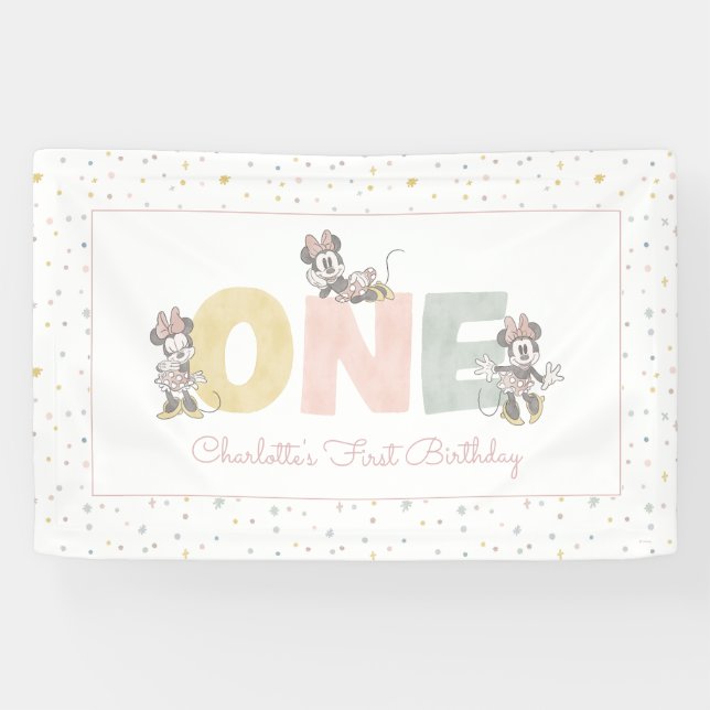 Banderoles Minnie Souris Aquarelle Premier anniversaire (Horizontal)