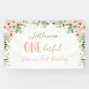 Banderoles Miss Onederday Floral Pink Gold