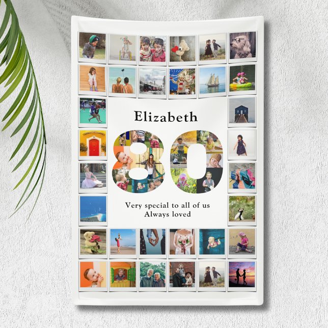 Banderoles Modèle de photo pour 80e anniversaire (Personalized 80th birthday banner with photo collage template.)