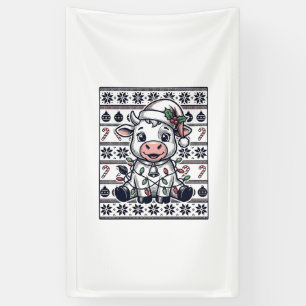 Banderoles Modèle de pull moche de Noël de vache gravé vintag