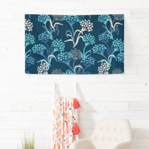 Banderoles Modèle Floral Hydrangea stylisé - Bleu élégant