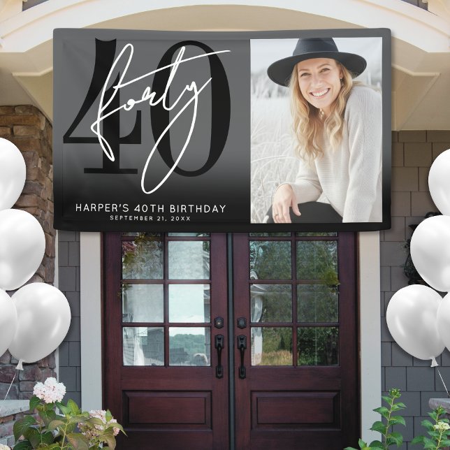 Banderoles Modern Black 40th Birthday Party (Modern Black 40th Birthday Party Banner )