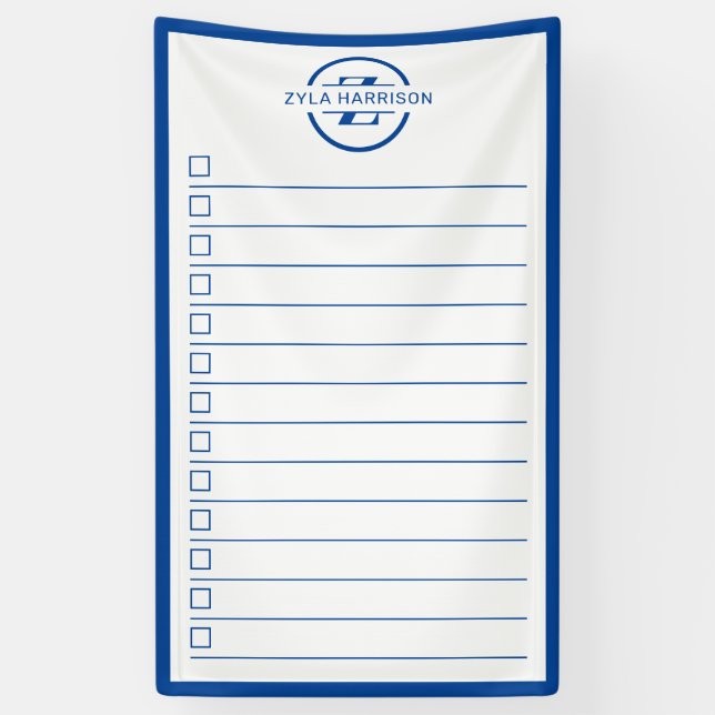 Banderoles Modern Blue Monogram Name To Do List (Vertical)