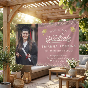 Banderoles Modern Elegant Script Gold Graduation Photo Cassis