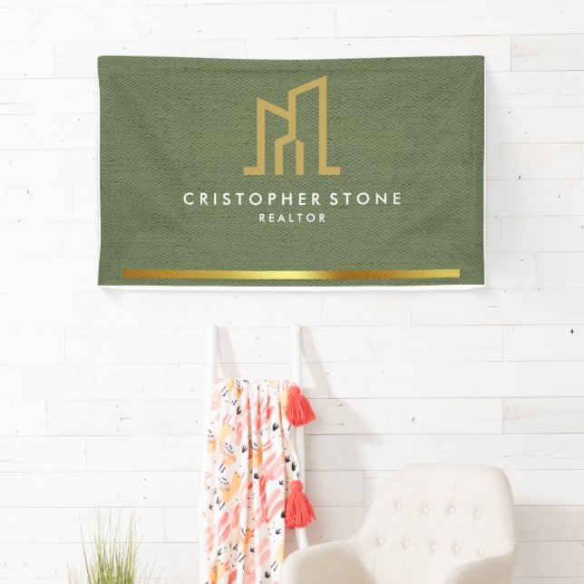 Banderoles Modern Gold House Real Estate Olive Green Realtor (En situation)