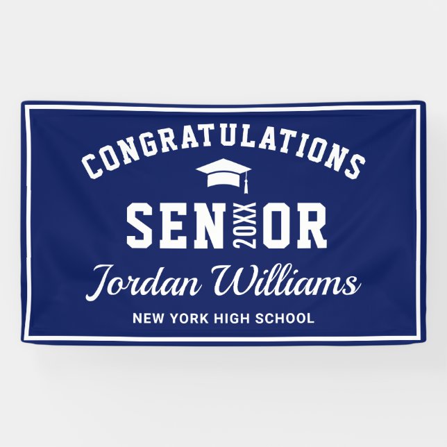 Banderoles Modern Navy Blue White 2023 Graduation Party (Horizontal)