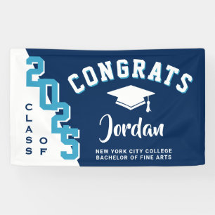 Banderoles Modern Navy Blue White 2024 Graduation Party