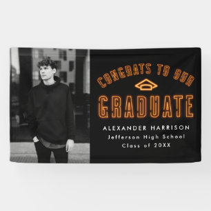 Banderoles Modern Orange Neon Photo Graduation Party