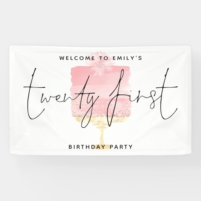 Banderoles Modern Pink Cake Bienvenue Nom Script 21e annivers (Horizontal)