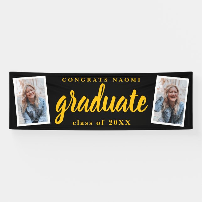 Banderoles Modern Script 2 Photo Graduation Party (Horizontal)