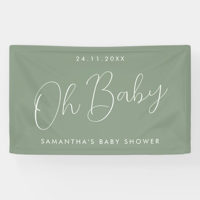 Banderoles Modern Script Sage Green Oh Baby Shower (Horizontal)