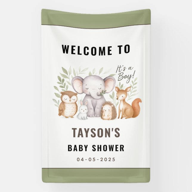 Banderoles Modern Woodland Animals Forest Boy Baby Shower (Verticale)