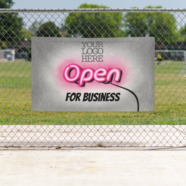 Banderoles Moderne Ajouter Logo Ouvrir Panneau en néon rose (En situation)