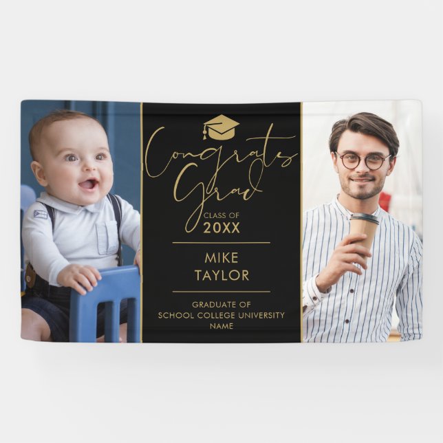 Banderoles Moderne Alors Et Maintenant 2 Fête De Graduation P (Horizontal)