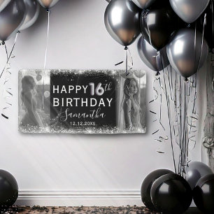 Banderoles Moderne Anniversaire 16 ans Argent Paillettes & Ph