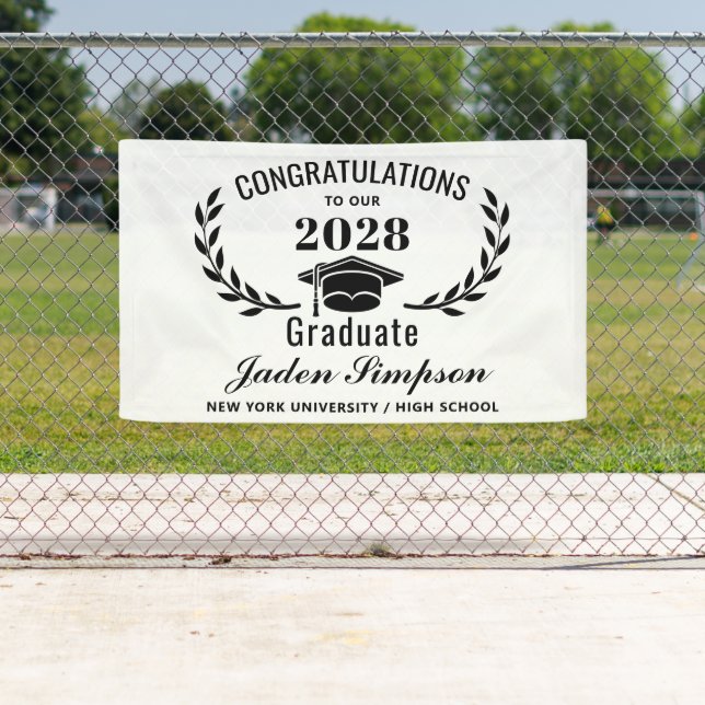 Banderoles Moderne Blanc Noir 2024 Diplômé (En situation)