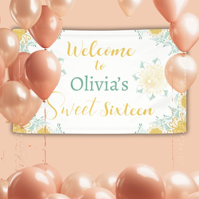 Banderoles Moderne Chic Boho Floral Sweet 16 Anniversaire (Créateur téléchargé)