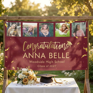 Banderoles Moderne Chic Gold Script Photo Collage Graduation