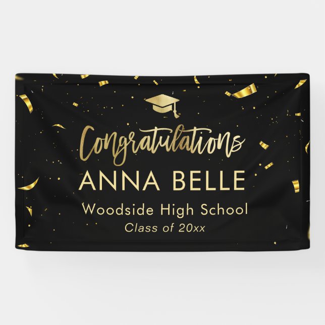 Banderoles Moderne Chic Script Élégant Gold Graduation (Horizontal)