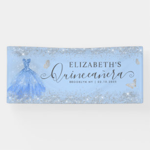 Banderoles Moderne Dusty Blue Silver Gown Quinceañera Bienven