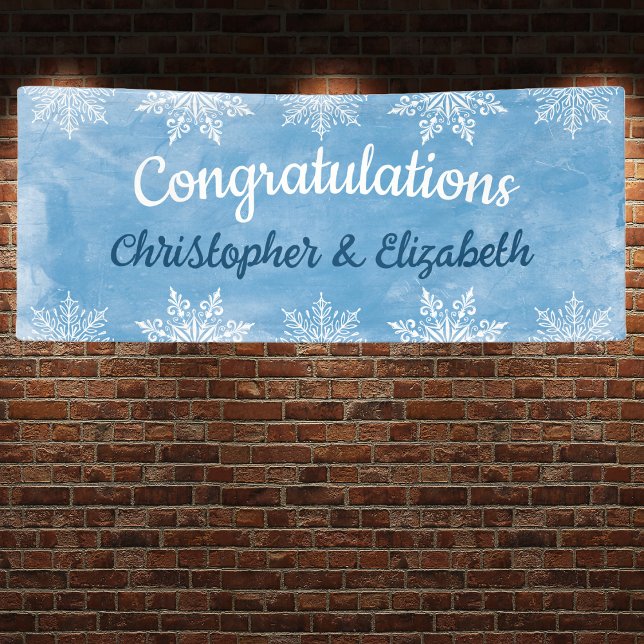 Banderoles Moderne Félicitations de Mariage d'Hiver (Winter Themed Snowflake Congratulations Banner for Engagement / Wedding / Events)