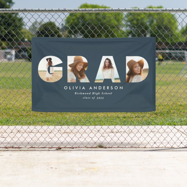 Banderoles Moderne géométrique marine bleu multi photo gradua (En situation)