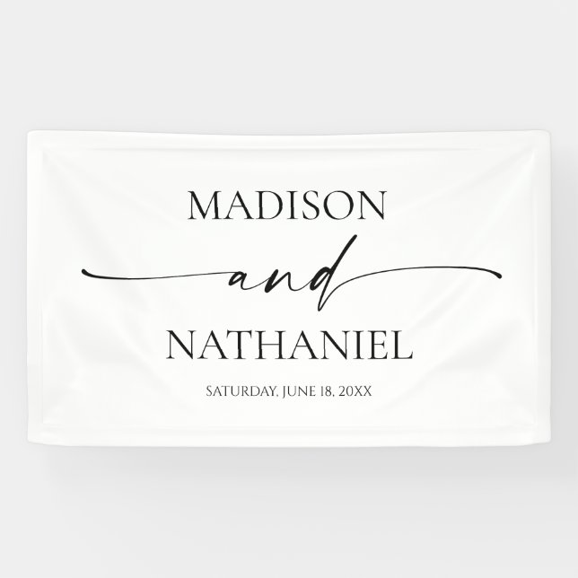 Banderoles Moderne minimaliste Élégant Mariage noir blanc (Horizontal)