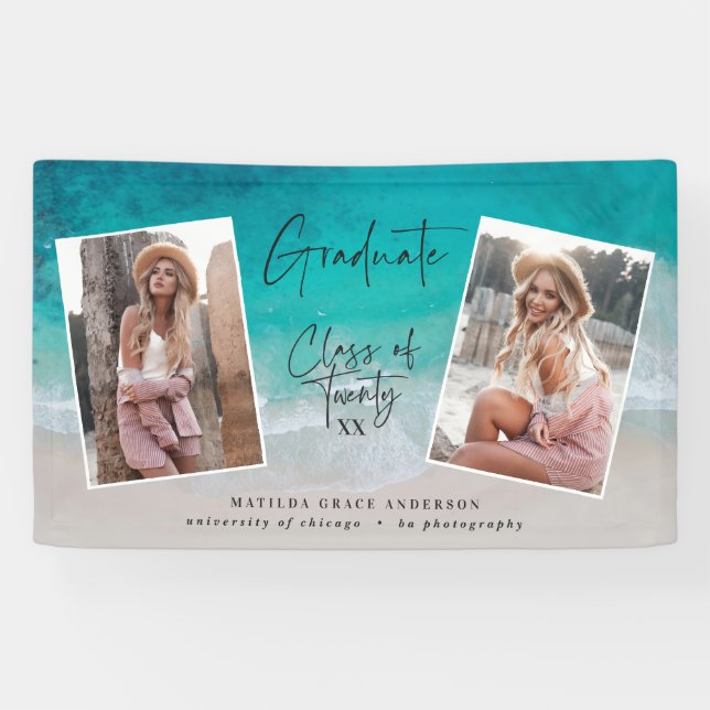 Banderoles Moderne multi photo graduation océan plage moderne (Horizontal)