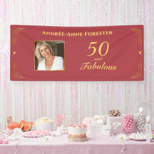 Banderoles Moderne Or Rouge 50 Anniversaire Fabuleux Photo
