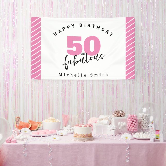Banderoles Moderne rose 50 fabuleuse fête du 50e anniversaire (Fête)