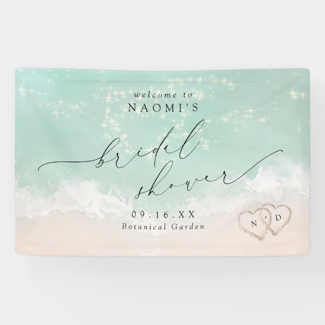 Banderoles Moderne Script plage coeurs douche nuptiale accuei (Horizontal)