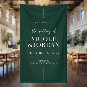 Banderoles Moderne Simple Chic Mariage vert émeraude Accueil