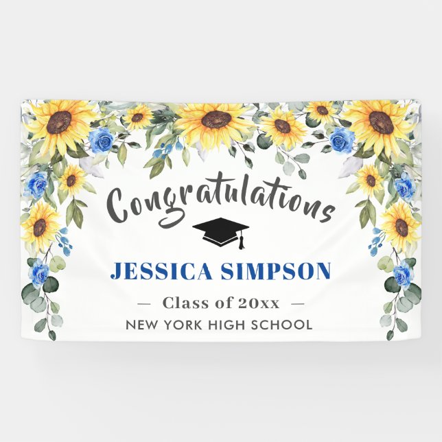 Banderoles Moderne Sunflowers Eucalyptus Graduation 2024 (Horizontal)