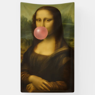 Banderoles Mona Lisa soufflant de bulle rose