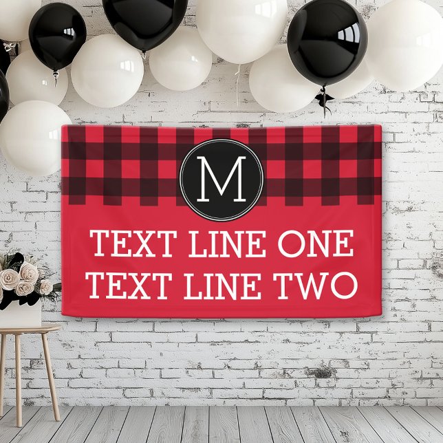 Banderoles Monogramme de Motif de buffle rouge et noir rustiq (Custom Banner with Text - Red and Black)