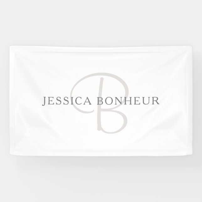 Banderoles Monogramme de nom élégant | Blanc & Gris (Horizontal)