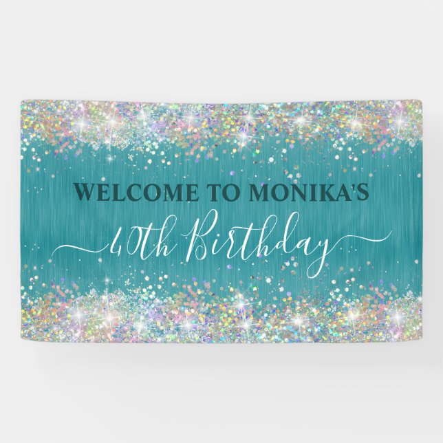 Banderoles Monogramme de Parties scintillant Turquoise modern (Horizontal)