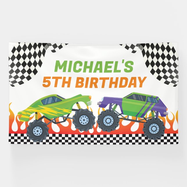 Banderoles Monster Truck Birthday backdrop banner (Horizontal)