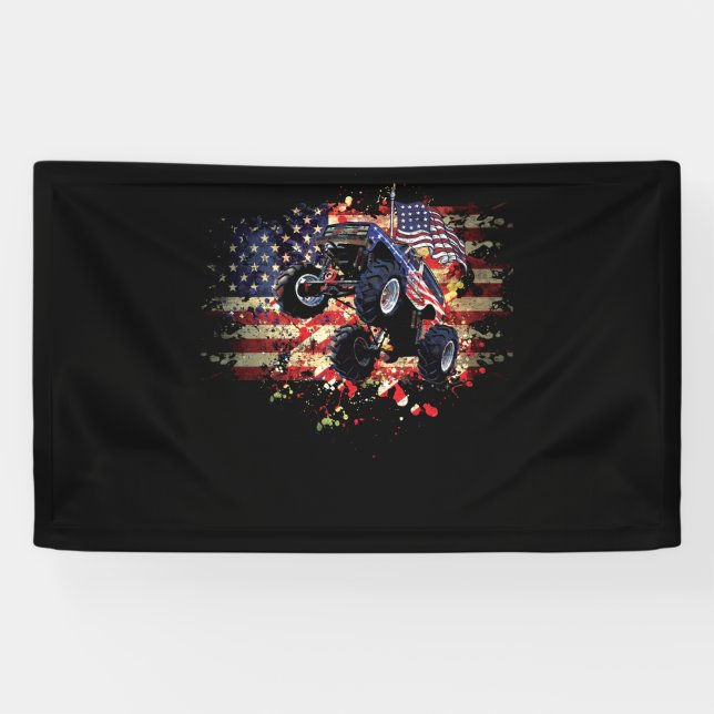 Banderoles Monster Truck USA Drapeau Indépendance patriotique (Horizontal)