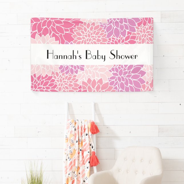 Banderoles Motif De Fleurs, Dahlia Rose, Baby shower (En situation)