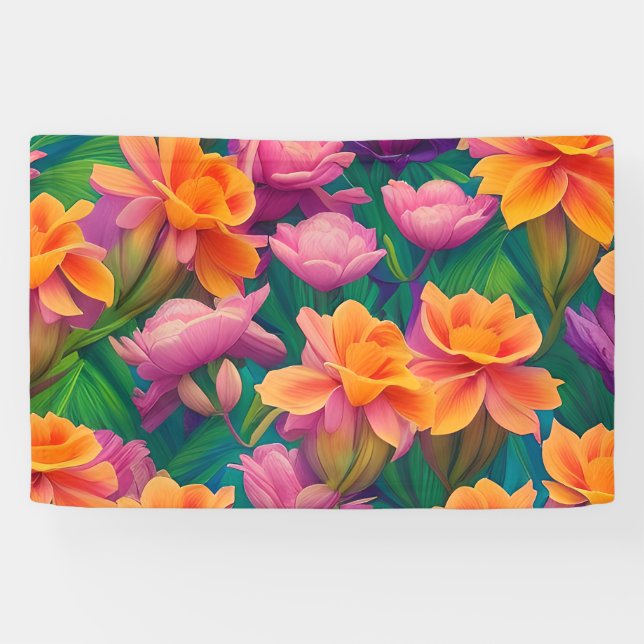 Banderoles Motif de fleurs tropicales hawaïennes (Horizontal)