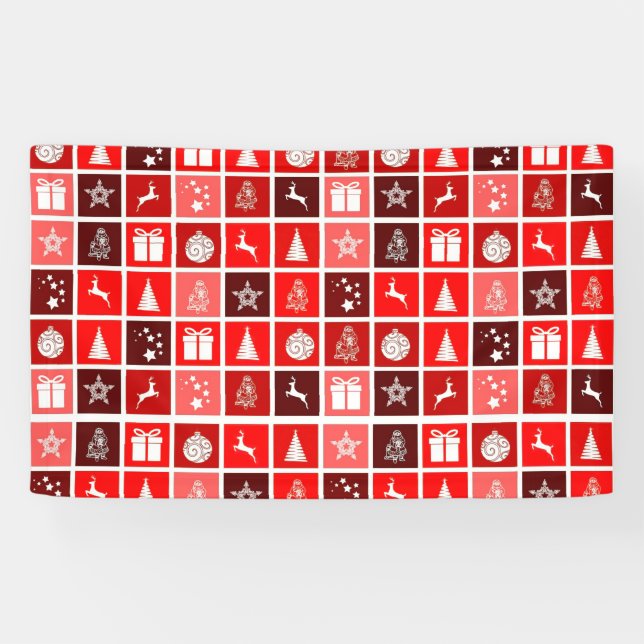 Banderoles Motif de grille de Noël rouge moderne minimaliste (Horizontal)